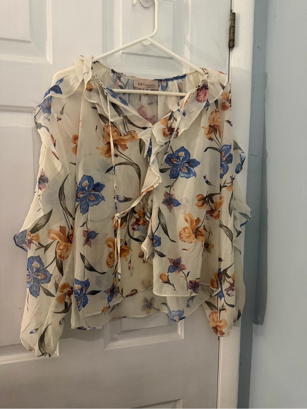 Philosophy Republic Clothing Floral Cold Shoulder Ruffle Blouse Small